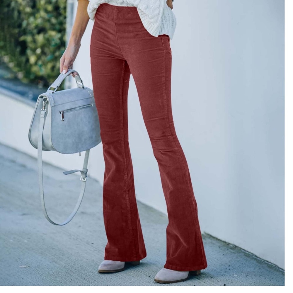 08 Boho  Flare High-Rise Pull-on Stretch Rust - Picture 2 of 4